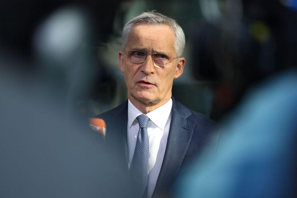 NATO Secretary General Jens Stoltenberg delivers remarks to journalists as he arrives at the NATO headquarters in Brussels, on June 15, 2023, during a two-day meeting of the North Atlantic Council (NAC). (Simon Wohlfahrt/AFP via Getty Images)
