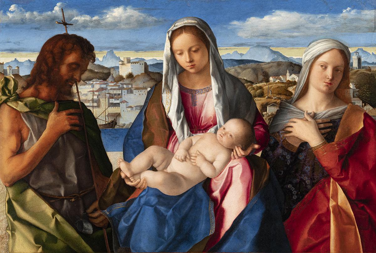 “Madonna and Child and Saint John the Baptist and an Unknown Saint,” circa 1500, by Giovanni Bellini. Tempera and oil on wood; 21.6 inches by 30.3 inches. Accademia Gallery, Venice. (Courtesy of Jacquemart-André Museum)