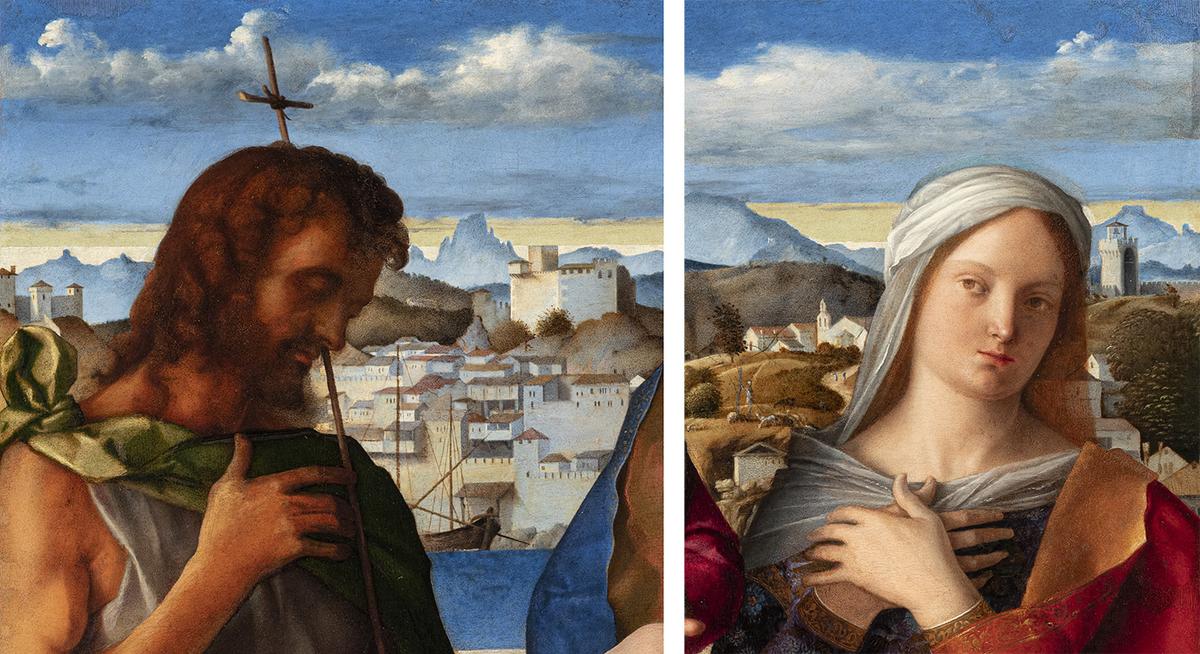 Detail of landscape in “Madonna and Child and Saint John the Baptist and an Unknown Saint,” circa 1500, by Giovanni Bellini. (Courtesy of Jacquemart-André Museum)