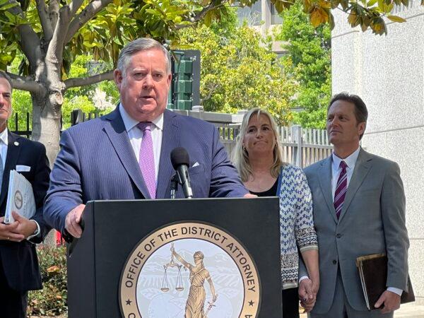 Rep. Ken Calvert (R-Calif.) speaks at a press conference regarding a sharp rise in organized crime including home burglaries and robberies in the United States that are linked to Chilean nationals, in Santa Ana, Calif., on June 16, 2023. (Brad Jones/The Epoch Times)