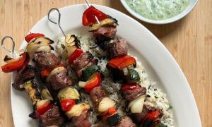 Grilled Steak Kebabs With Spicy Cilantro Sauce