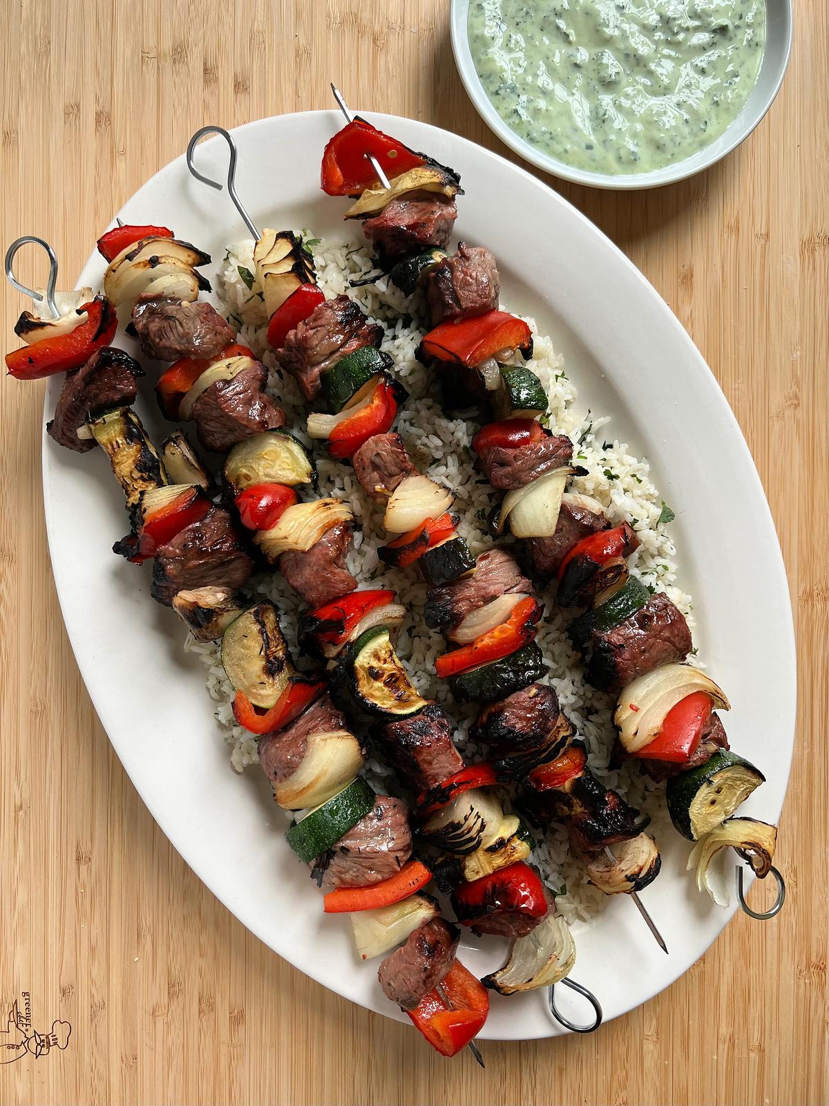 Grilled Steak Kebabs With Spicy Cilantro Sauce
