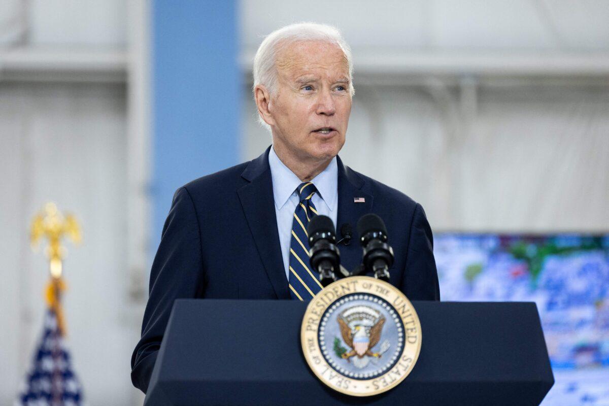 President Joe Biden delivers remarks following a briefing on Interstate-95 highway emergency repair and reconstruction efforts, in Philadelphia, Pa., on June 17, 2023. (Julia Nikhinson/AFP via Getty Images)