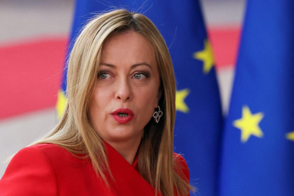 Italy's Prime Minister Giorgia Meloni attends the European leaders summit in Brussels, on Feb. 9, 2023. (Yves Herman/Reuters)