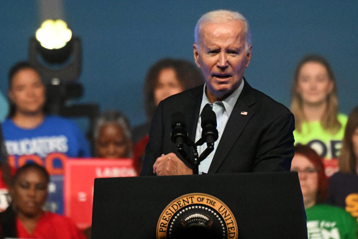 President Joe Biden addresses union workers in Philadelphia, Pa., on June 17, 2023. (Mark Makela/Getty Images)