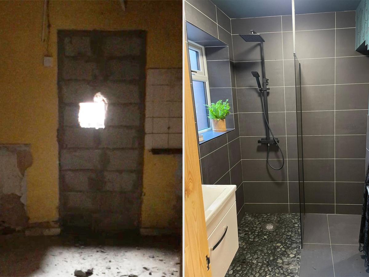 The bathroom before and after renovation. (Courtesy of <a href="https://www.instagram.com/homesforapound/">Maxine Sharples</a>)