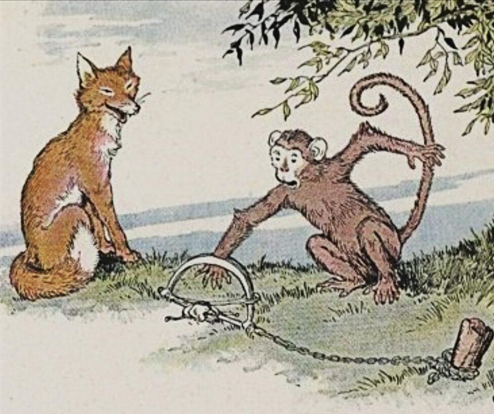 “The Fox and the Monkey,” illustrated by Milo Winter, from “The Aesop for Children,” 1919. (PD-US)