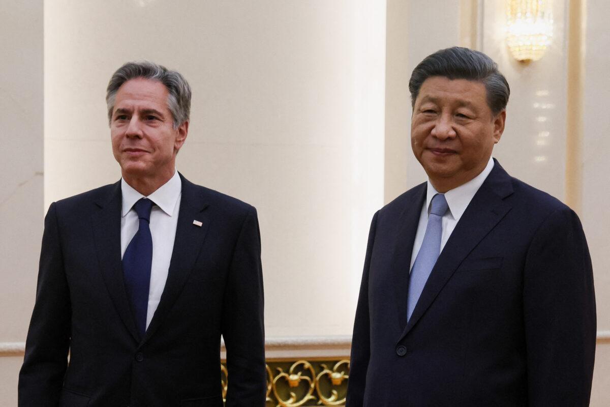 Chinese leader Xi Jinping (R) receives U.S. Secretary of State Antony Blinken before their meeting at the Great Hall of the People in Beijing on June 19, 2023. (Leah Millis/AFP via Getty Images)
