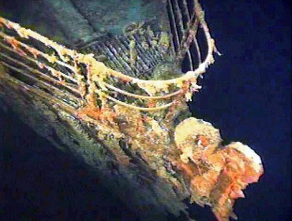 The port bow railing of the Titanic lies in 12,600 feet of water about 400 miles east of Nova Scotia, in a file photo. (Reuters)
