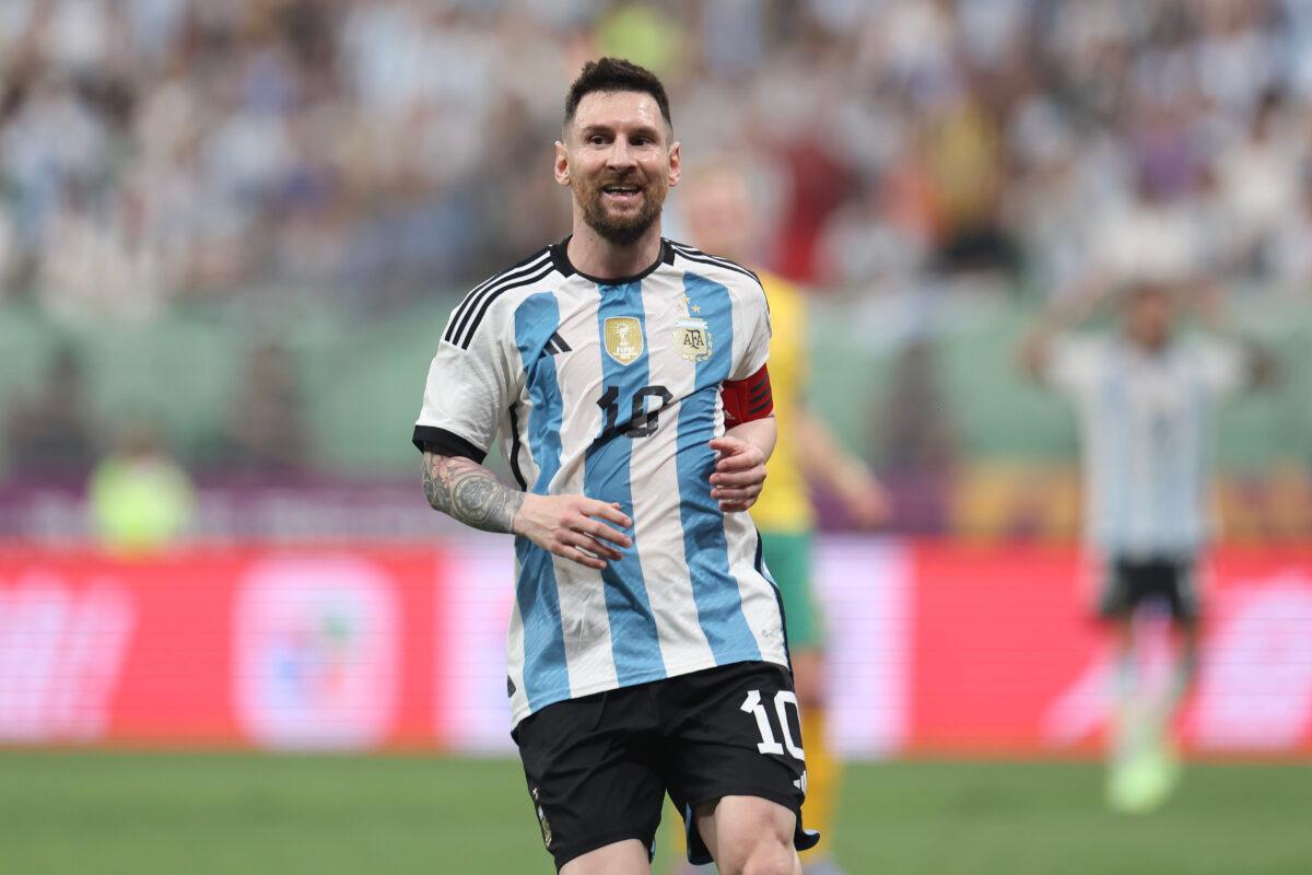 Lionel Messi of Argentina reacts during the international friendly match between Argentina and Australia at Workers Stadium in Beijing on June 15, 2023. (Lintao Zhang/Getty Images)