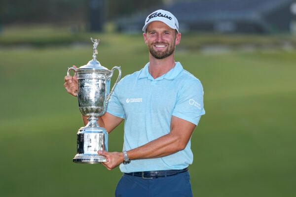 Wyndham Clark holds the trophy after winning after the U.S. Open golf tournament at Los Angeles Country Club in Los Angeles on June 18, 2023. (George Walker IV/AP Photo)