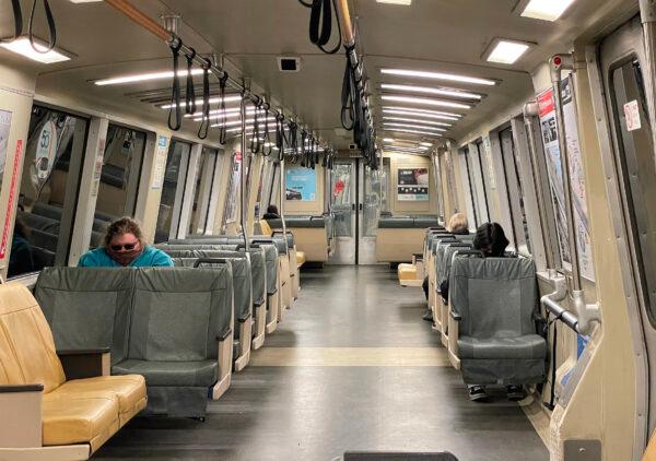 Bay Area Rapid Transit (BART) passengers ride on a train as it leaves the Richmond station in Richmond, Calif., on March 15, 2023. (Justin Sullivan/Getty Images)