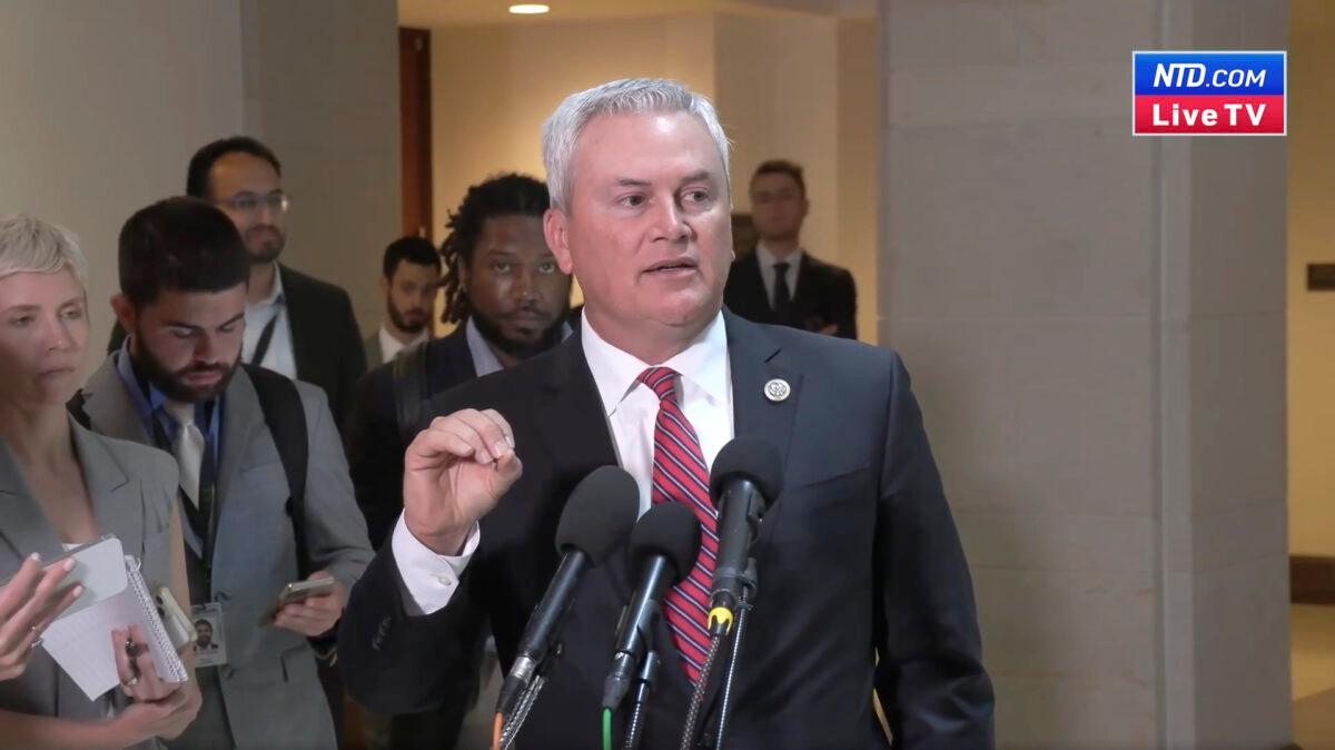 House Oversight and Accountability Committee Chairman James Comer (R-Ky.) speaks to reporters at the U.S. Capitol in Washington on June 20, 2023, in a still from video released by NTD. (NTD)