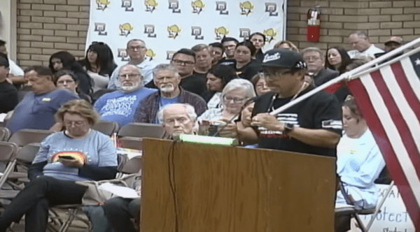 A parent speaks at a Chino Valley Unified School Board meeting where board members voted to block the LGBT pride flag from being displayed in classrooms in Chino, Calif., on June 15, 2023. (Screenshot via YouTube/Chino Valley Unified School Dist Board Videos)