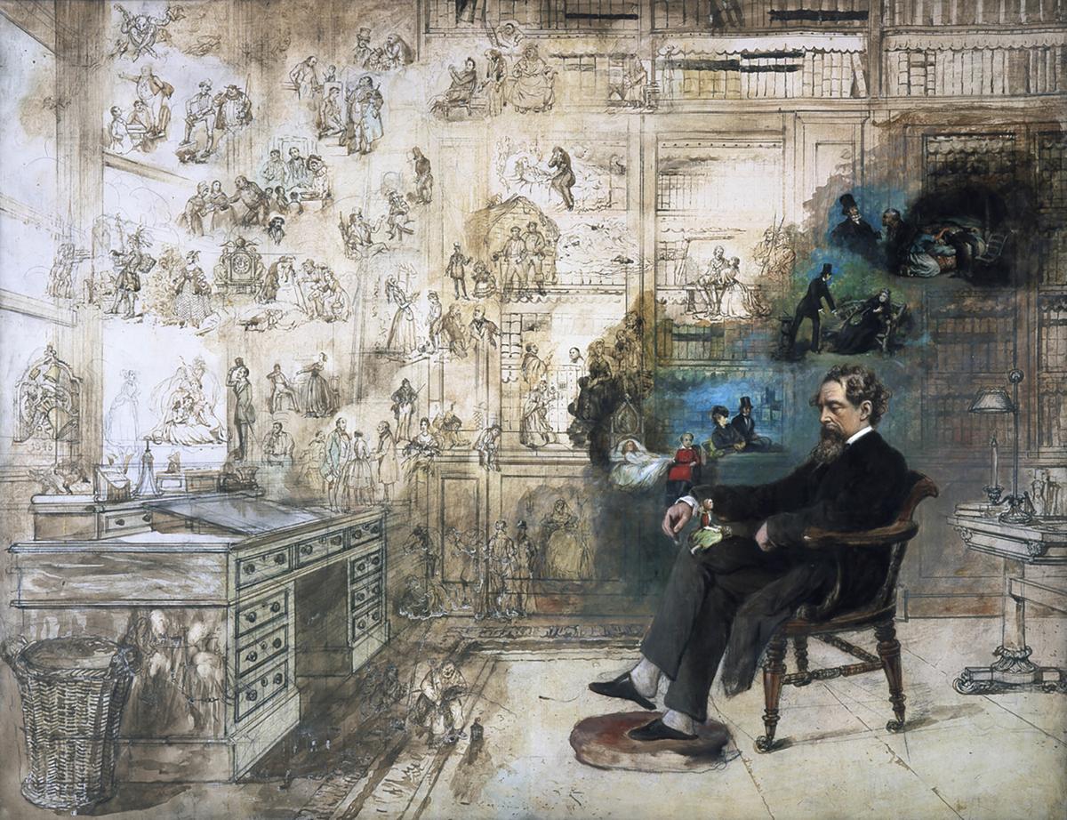 The unfinished painting "Dickens's Dream," 1875, by Robert William Buss. Watercolor. Charles Dickens Museum, United Kingdom. (Public Domain)