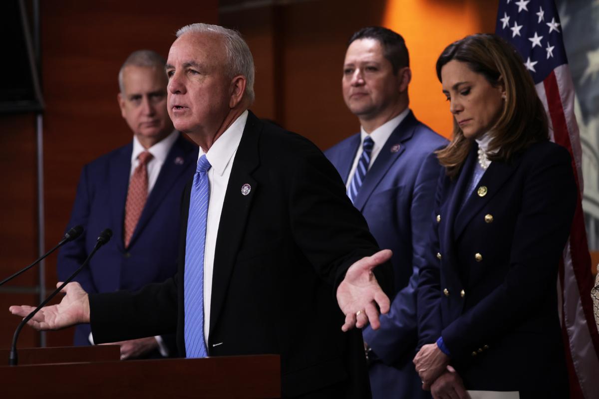 Rep. Carlos Gimenez (R-Fla.), a member of the Congressional Hispanic Conference, speaks during a news conference at the U.S. Capitol on Feb. 1, 2023. (Alex Wong/Getty Images)