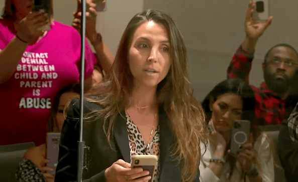 Nicole Pearson, an Orange County attorney and founder of Facts, Law, Truth, and Justice, speaks at a state Senate committee meeting in Sacramento on June 20, 2023. (Screenshot via Senate Judiciary Committee)