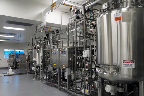Machines are shown in the bioreactor suite at Eat Just in Alameda, Calif., on June 14, 2023. (AP Photo/Jeff Chiu)