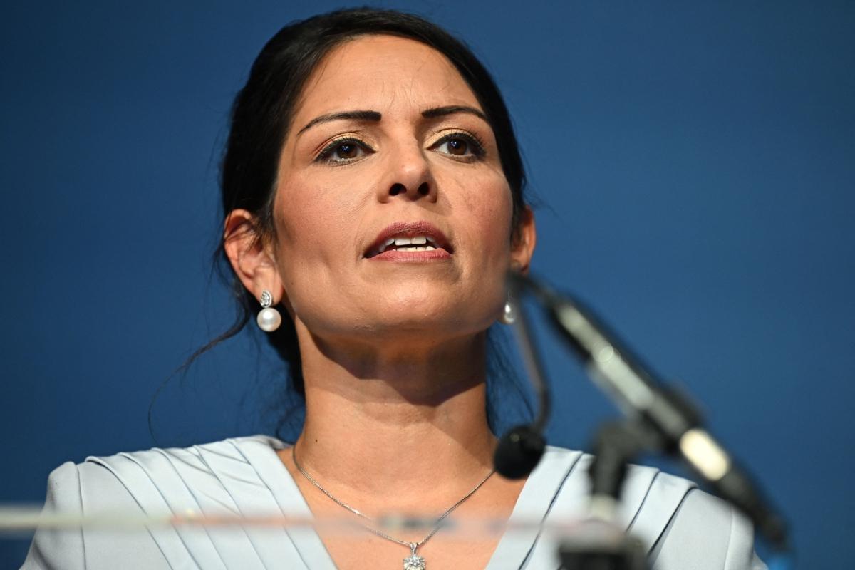 Conservative MP Priti Patel speaks at a fringe event on the third day of the annual Conservative Party Conference in Birmingham, central England, on Oct. 4, 2022. (Paul Ellis/AFP via Getty Images)