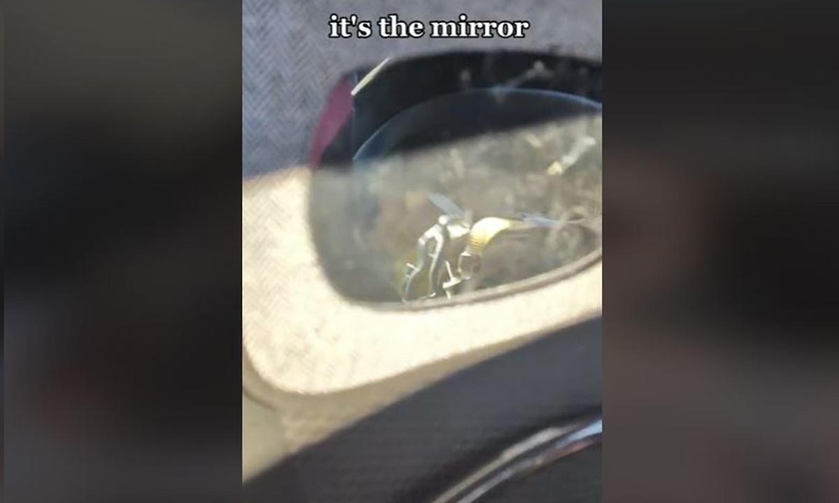 Natausha Furlong's 9-year-old son discovered that the mirror was the culprit, reflecting sunlight onto and burning his little sister's car seat. (Screenshot/ViralHog)