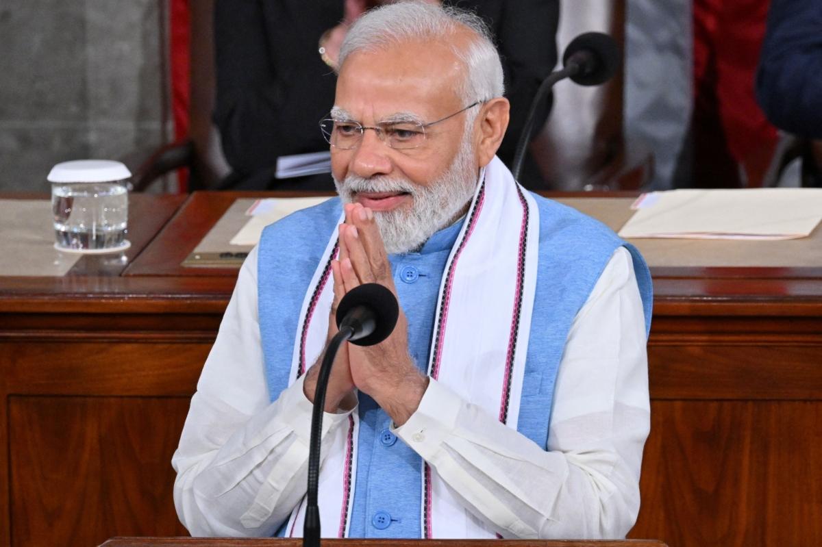 Indian Prime Minister Narendra Modi addresses a joint meeting of Congress at the U.S. Capitol in Washington on June 22, 2023. (Mandel Ngan/AFP via Getty Images)