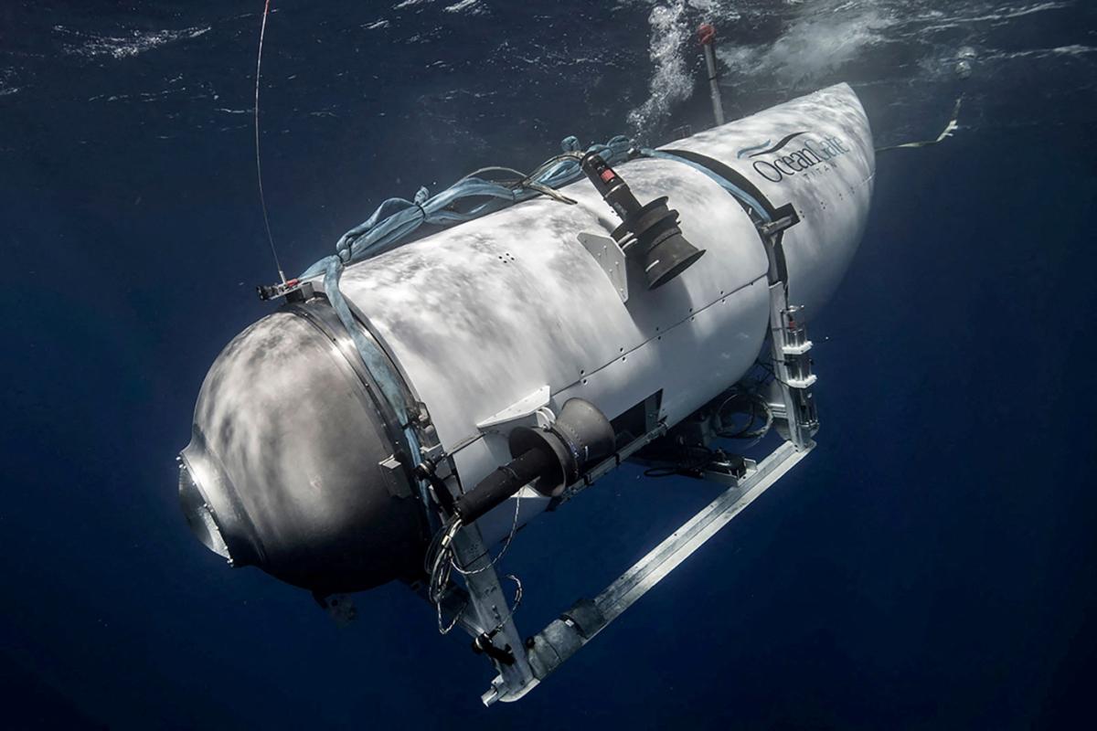 The Titan submersible, operated by OceanGate Expeditions to explore the wreckage of the sunken Titanic off the coast of Newfoundland, dives in an undated photograph. (OceanGate Expeditions/Handout via Reuters)