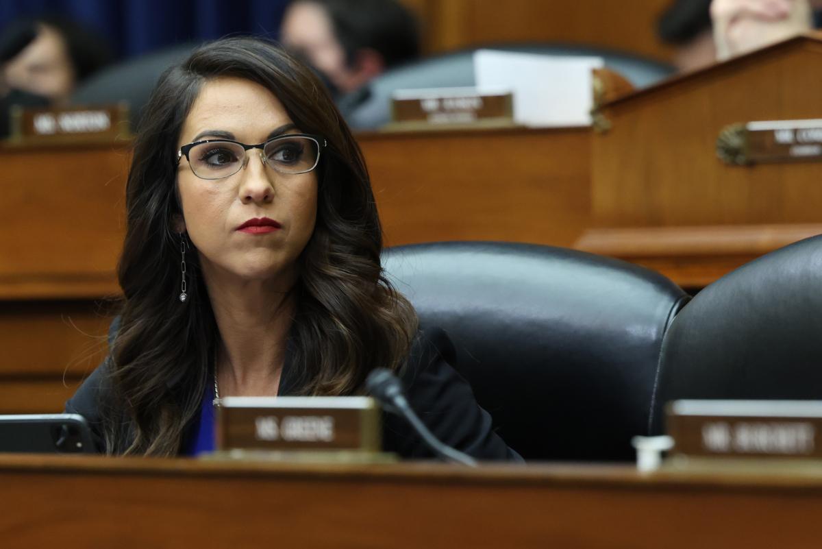 Rep. Lauren Boebert (R-Colo.) listens to testimony from witnesses during a House Oversight and Reform Committee hearing on the U.S. southern border, in the Rayburn House Office Building in Washington on Feb. 7, 2023. (Kevin Dietsch/Getty Images)