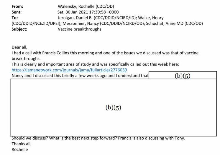 An email from Dr. Rochelle Walensky. (The Epoch Times)