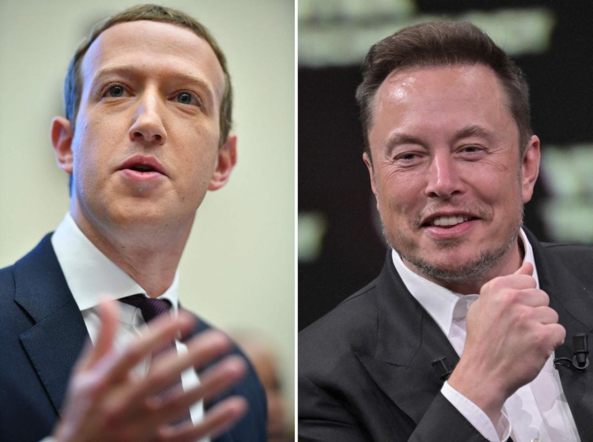 (Left) Facebook founder Mark Zuckerberg. (Right) SpaceX, X, and Tesla CEO Elon Musk. (Mandel Ngan and Alain Jocard/AFP via Getty Images)