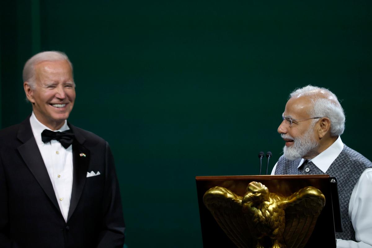 U.S. President Joe Biden, left, with Indian Prime Minister Narendra Modi at the White House in Washington on June 22, 2023. (Anna Moneymaker/Getty Images)