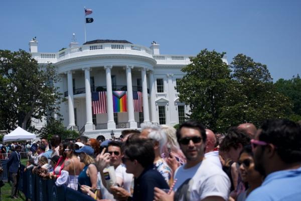 Attendees gather during a Pride celebration on the South Lawn of the White House in Washington, DC, on June 10, 2023. (Brendan Smialowski / AFP via Getty Images)