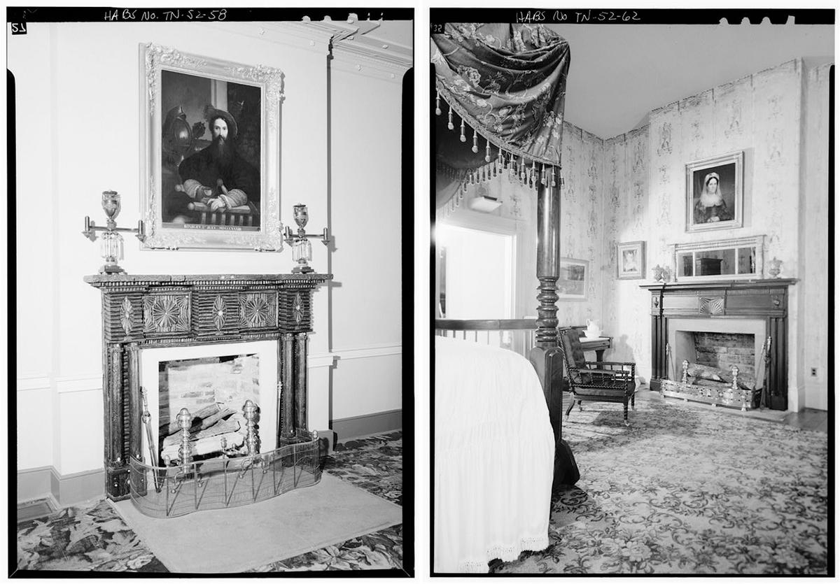 Detail of fireplaces in Dining Room (L) and Jackson's bedroom. Library of Congress. (Public Domain)