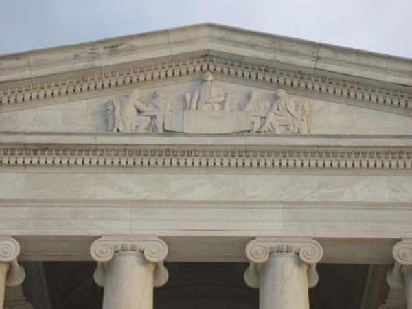 The Committee of Five, including Roger Sherman, is depicted on the pediment of the Jefferson Memorial in a sculpture by Adolph Alexander Weinman. (<span class="mw-mmv-author"><a title="User:Another Believer" href="https://commons.wikimedia.org/wiki/User:Another_Believer">Another Believer</a></span> /<a class="mw-mmv-license" href="https://creativecommons.org/licenses/by-sa/3.0" target="_blank" rel="noopener">CC BY-SA 3.0</a>)