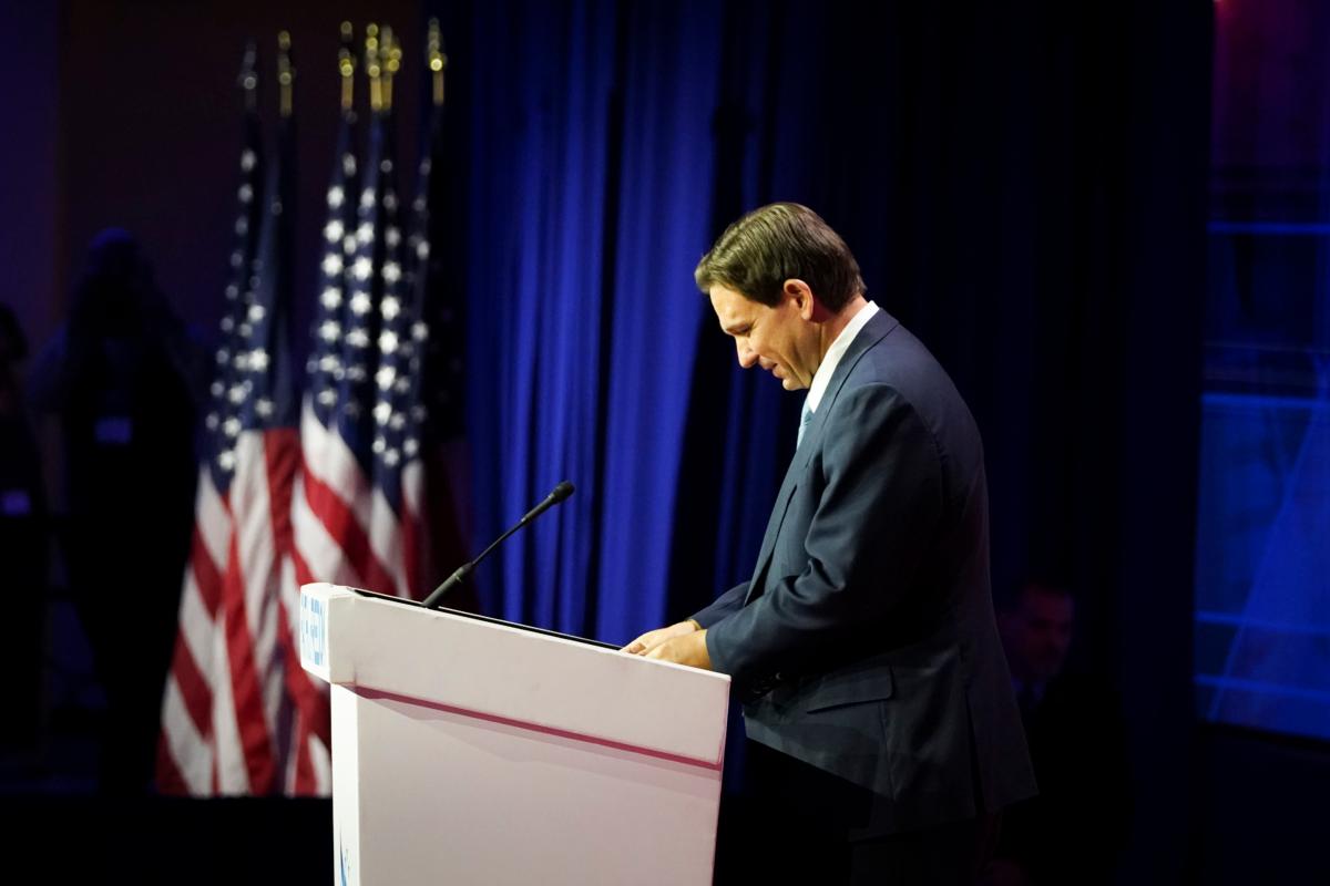 Republican presidential candidate and Gov. Ron DeSantis (R-Fla.) speaks at the Faith and Freedom Road to Majority conference at Hilton in Washington on June 23, 2023. (Madalina Vasiliu/The Epoch Times)