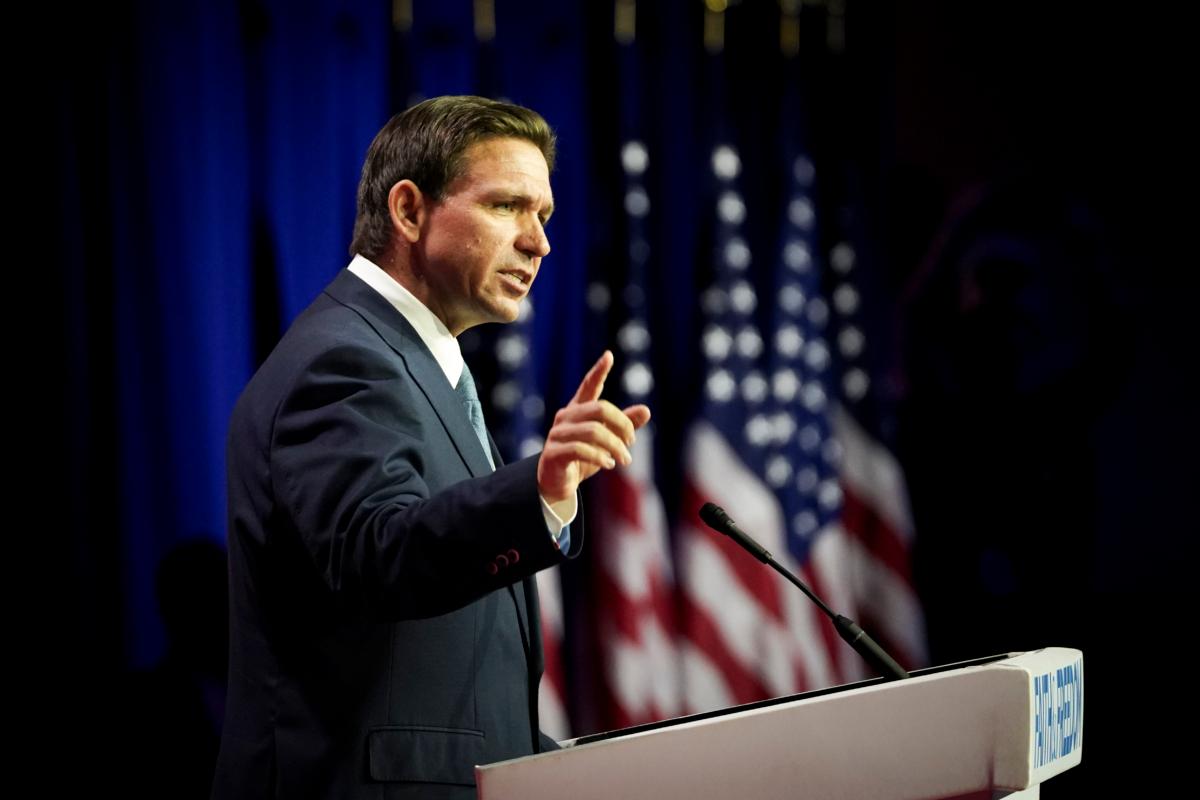 Republican presidential candidate and Gov. Ron DeSantis (R-Fla.) speaks at the Faith and Freedom Road to Majority conference at Hilton in Washington on June 23, 2023. (Madalina Vasiliu/The Epoch Times)