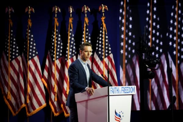 Sen. Josh Hawley (R-Mo.) speaks during the Faith & Freedom Road to Majority conference in Washington on June 23, 2023. (Madalina Vasiliu/The Epoch Times)