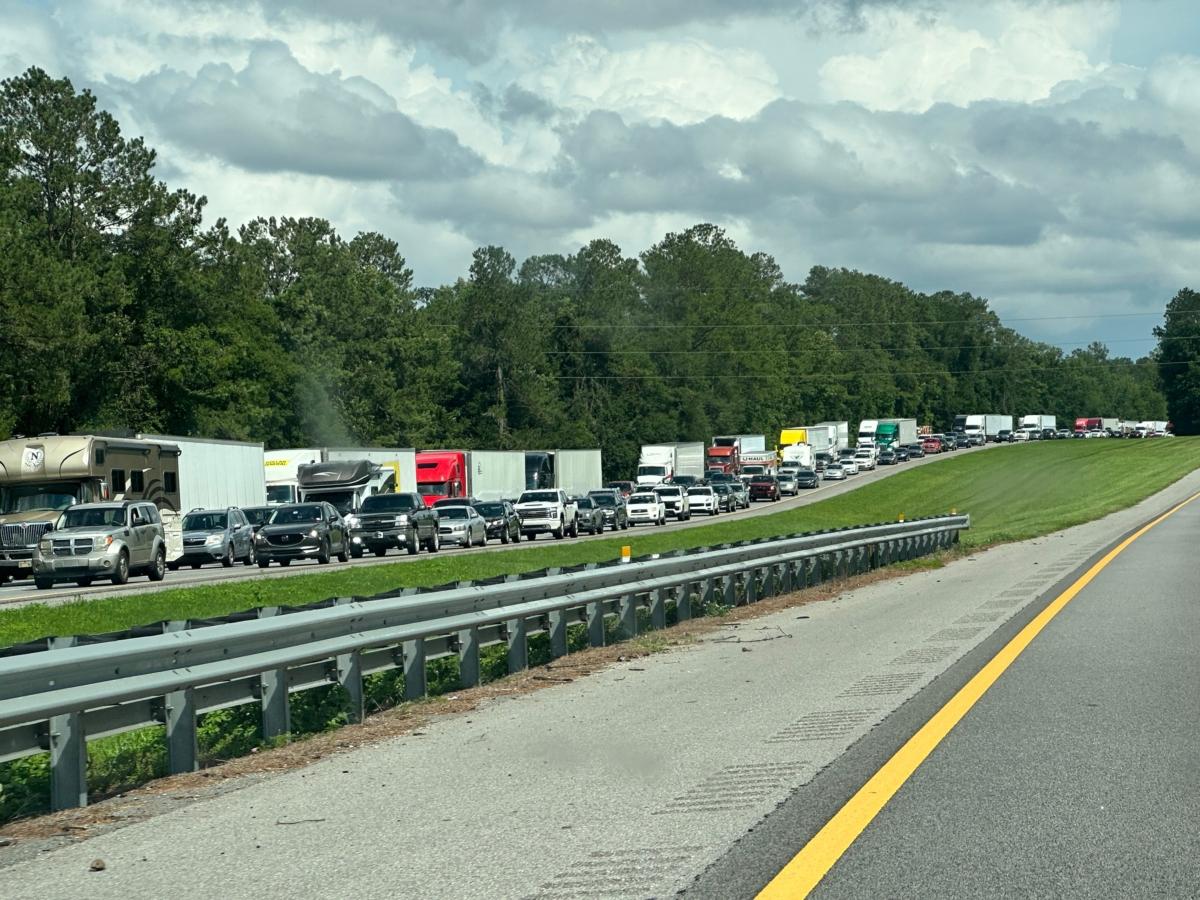Florida's traffic, shown here near standstill on northbound Interstate 75 in Gainesville, Fla., on June 23, 2023, has grown with its population but much more slowly than the state's economy. (Nanette Holt/The Epoch Times)