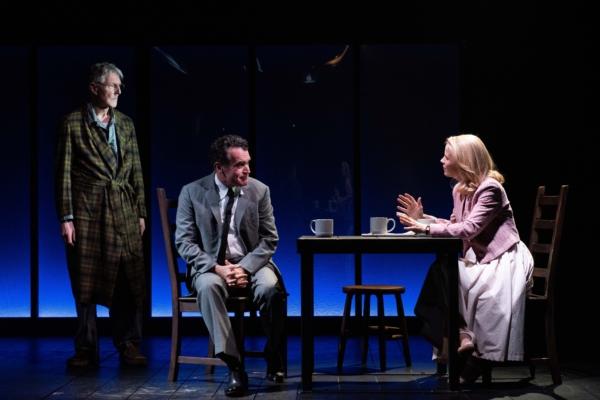 (L–R) Arnesen (Byron Jennings), Joe (Brian d’Arcy James) and Kirsten (Kelli O’Hara), in "Days of Wine and Roses." (Ahron R. Foster)