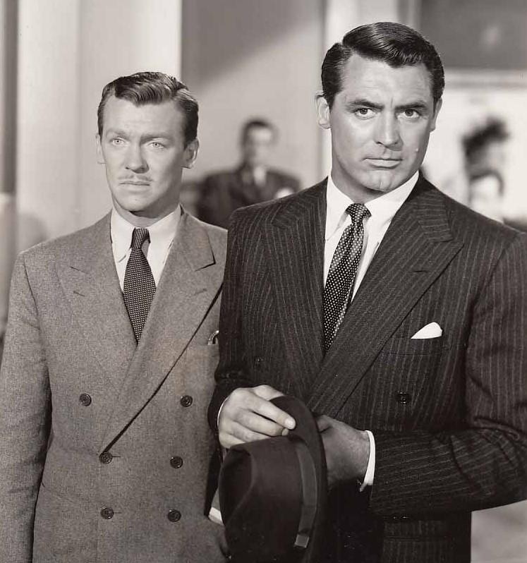 Cropped publicity still with Dan Tobin (left) and Cary Grant in the 1947 film "The Bachelor and the Bobby-Soxer." (Public Domain)