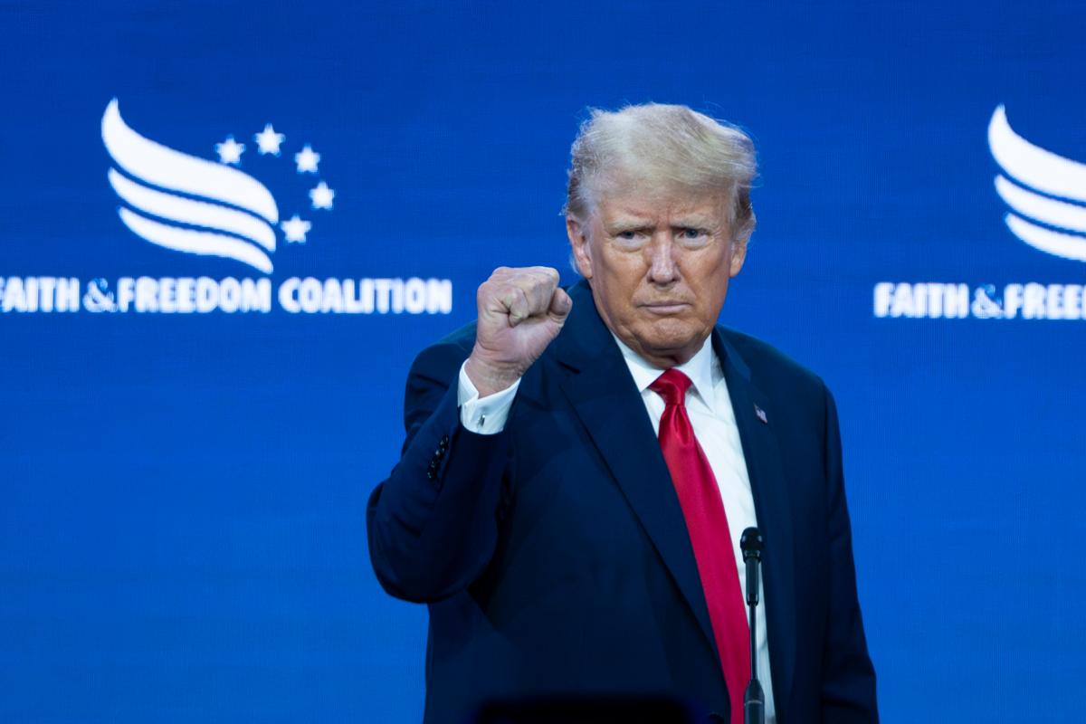 Former President Donald Trump speaks during the Faith and Freedom Coalition's Road to Majority Policy Conference at the Washington Hilton in Washington on June 24, 2023. (Madalina Vasiliu/The Epoch Times)