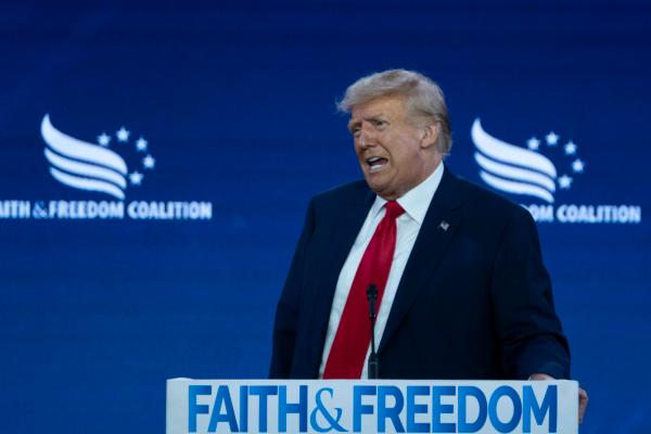 Former President Donald J. Trump speaks during the Faith and Freedom Road to Majority conference at Hilton in Washington on June 24, 2023. (Madalina Vasiliu/The Epoch Times)