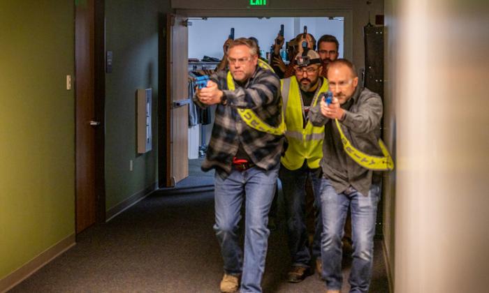 Able Shepherd participants practice as if in an active shooter situation during a "Defend The Flock" training session. (Courtesy of Able Shepherd)