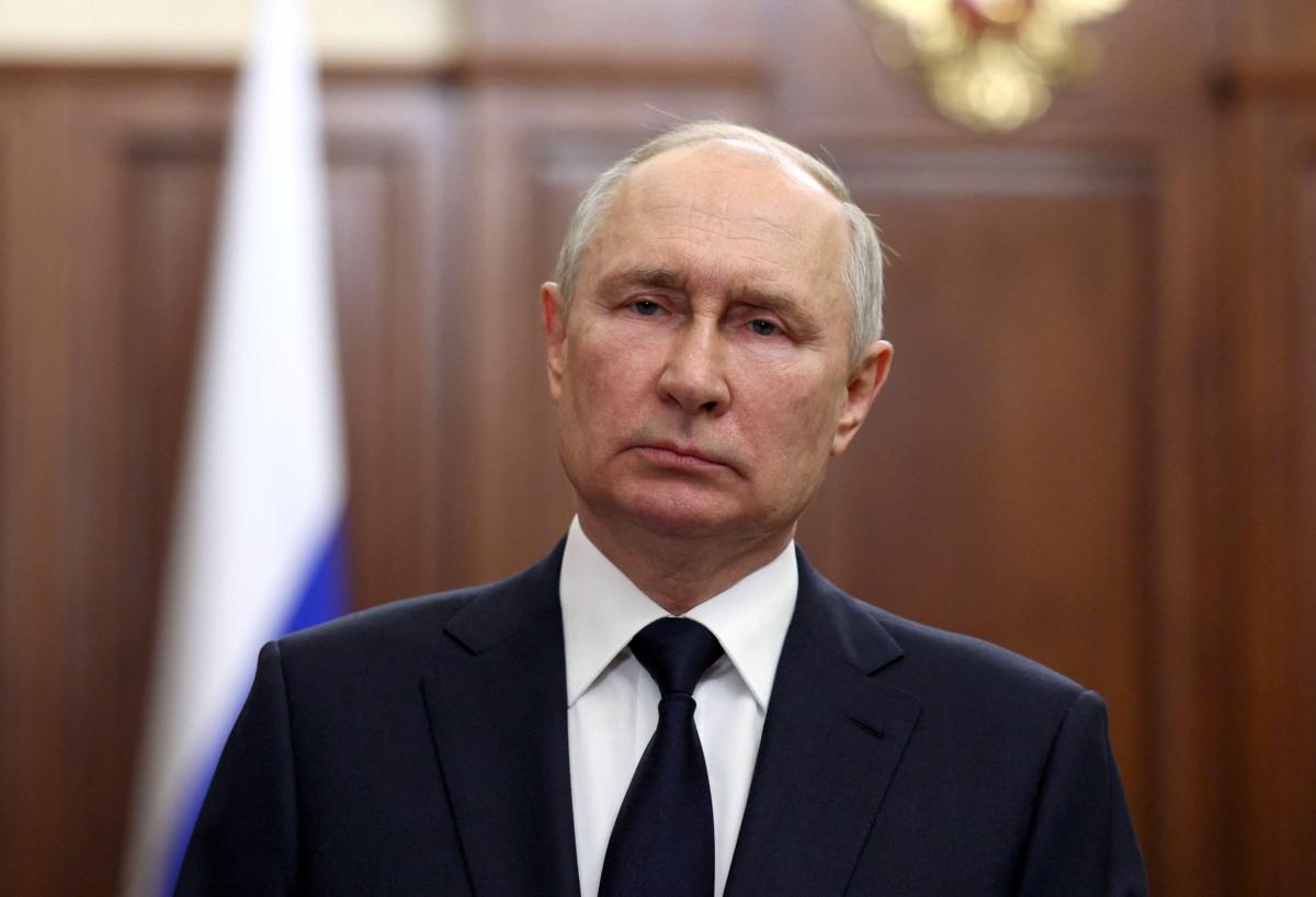 Russian President Vladimir Putin addresses the nation in Moscow on June 26, 2023. (Gavriil Grigorov/Sputnik/AFP via Getty Images)