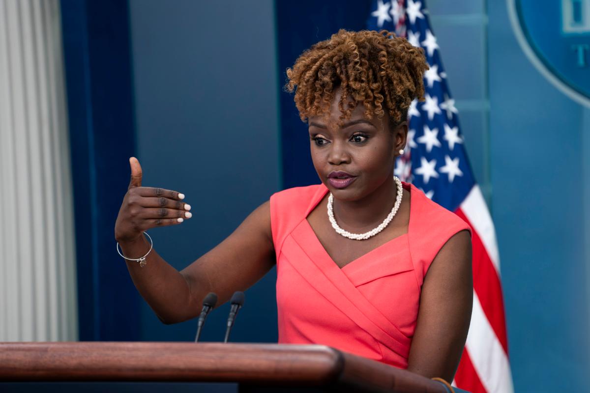 White House press secretary Karine Jean-Pierre speaks during a press briefing at the White House in Washington on June 26, 2023. (Madalina Vasiliu/The Epoch Times)