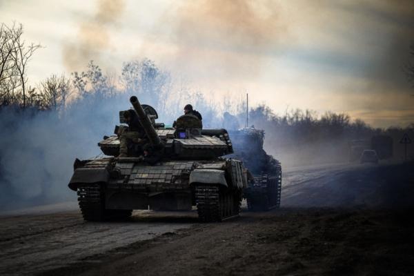 A Ukrainian tank rolls on a road near Bakhmut, in the Donetsk region, on Nov. 30, 2022, amid the Russian invasion of Ukraine. (Anatoli Stepanov/AFP via Getty Images)