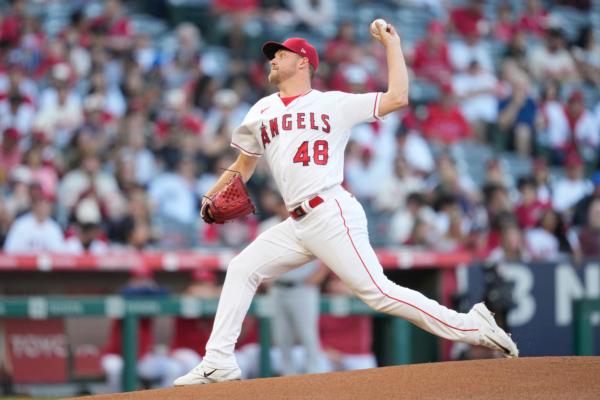 Los Angeles Angels starting pitcher Reid Detmers (48) throws during the first inning of a baseball game against the Chicago White Sox in Anaheim, Calif., on June 26, 2023. (Ashley Landis/AP Photo)