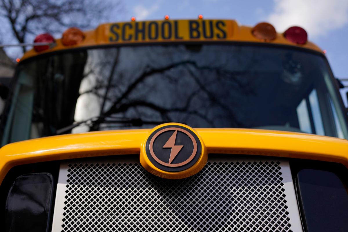 A Lion electric school bus in Austin, Texas, on Feb. 22, 2023. (Eric Gay/AP Photo)