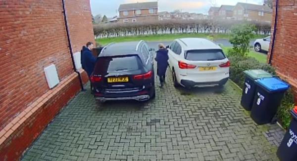Screengrab of Ring doorbell footage showing Nicola Bulley, her partner Paul Ansell, and her children leaving home in her Mercedes on the morning of Jan. 27, 2023. (Lancashire Police)