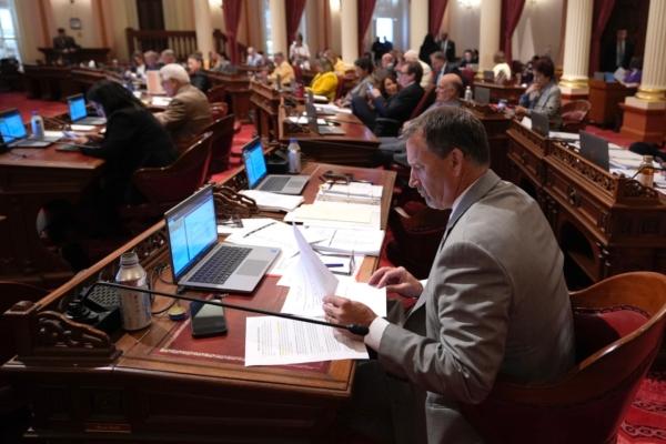 State Sen. Brian Dahle, R-Bieber, works at his desk as legislators work on the state budget at the Capitol in Sacramento on June 27, 2023. (AP Photo/Rich Pedroncelli)