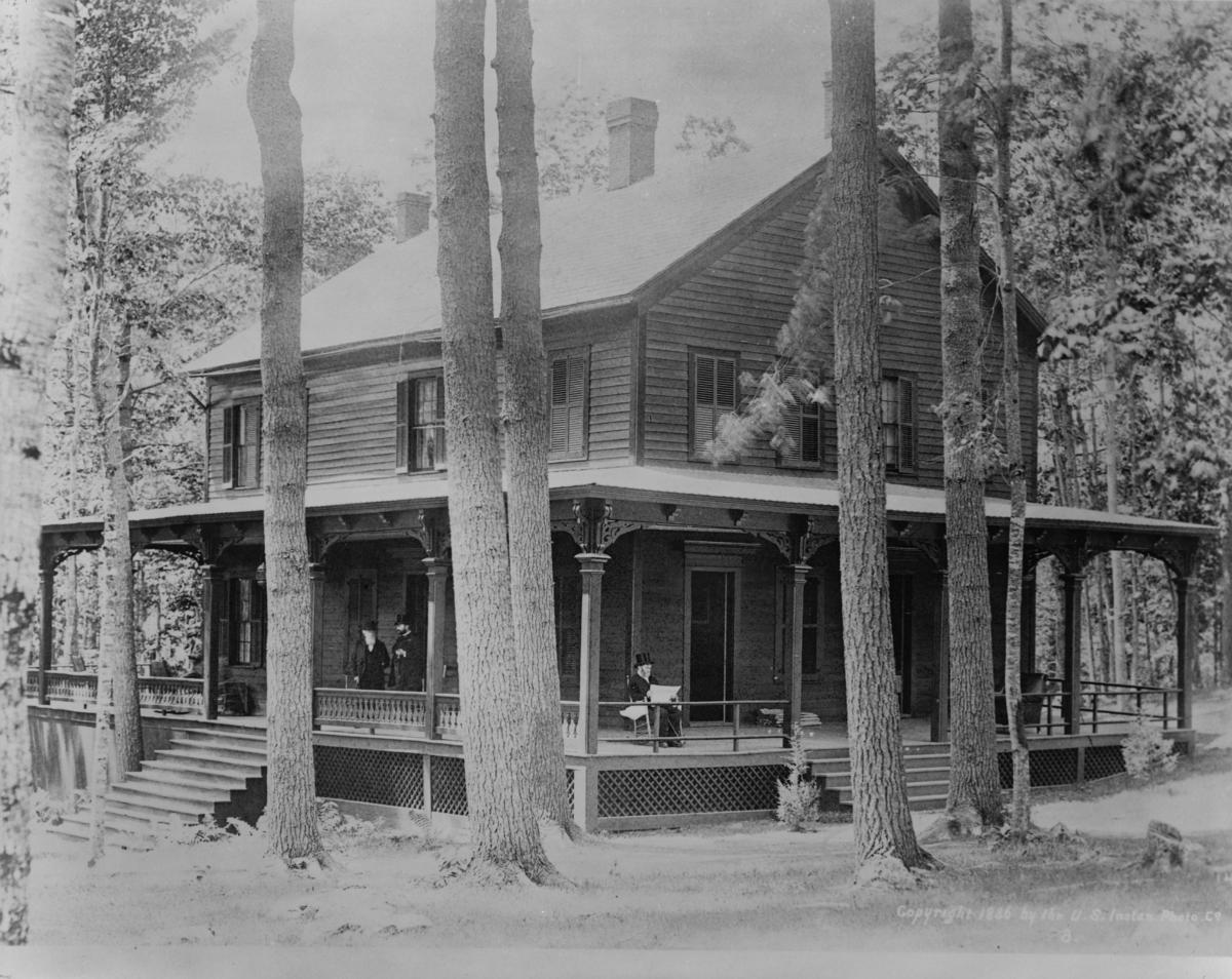 Grant relaxes on the side porch of his mountain home at Mount McGregor in the Adirondack Mountains, where he spent his last days writing his biography. Photograph of Drexel Cottage, circa 1886. Library of Congress. (Public Domain)